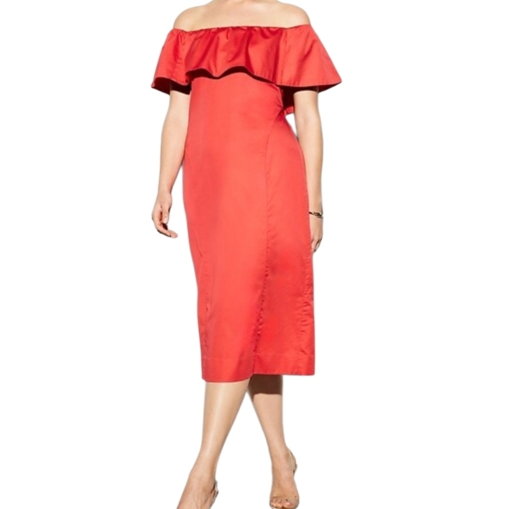 Off-Shoulder Coral Rose Midi Dress Sz Xlp Nwt